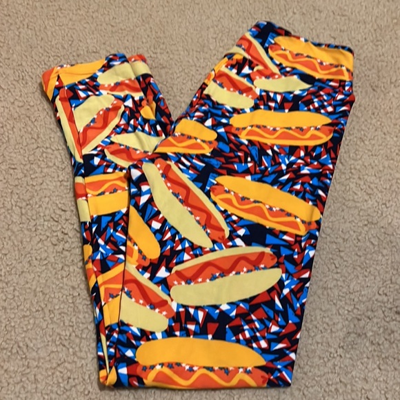 LuLaRoe Hot Dog Print OS Size 0-10 Leggings BBQ 4th of July Americana Fireworks - Picture 3 of 11